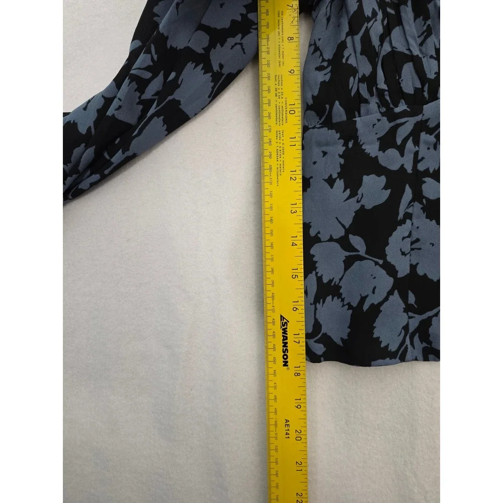 Abercrombie & Fitch Floral Puff Sleeve Top S Blue Black Smocked Cottagecore NWT